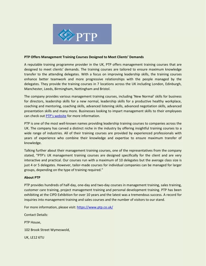 ptp offers management training courses designed