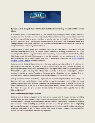 systems analysis design support offers remote