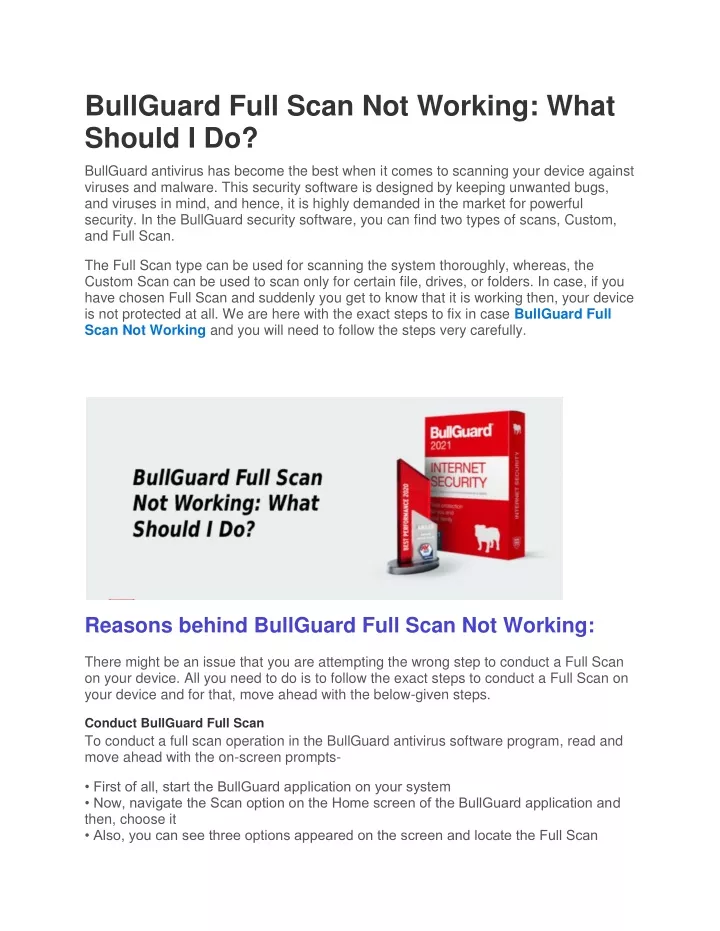 bullguard full scan not working what should i do