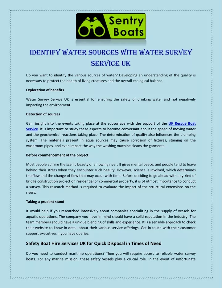 identify water sources with water survey service