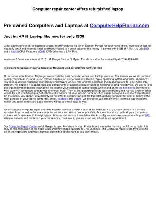 Computer repair center offers refurbished laptop