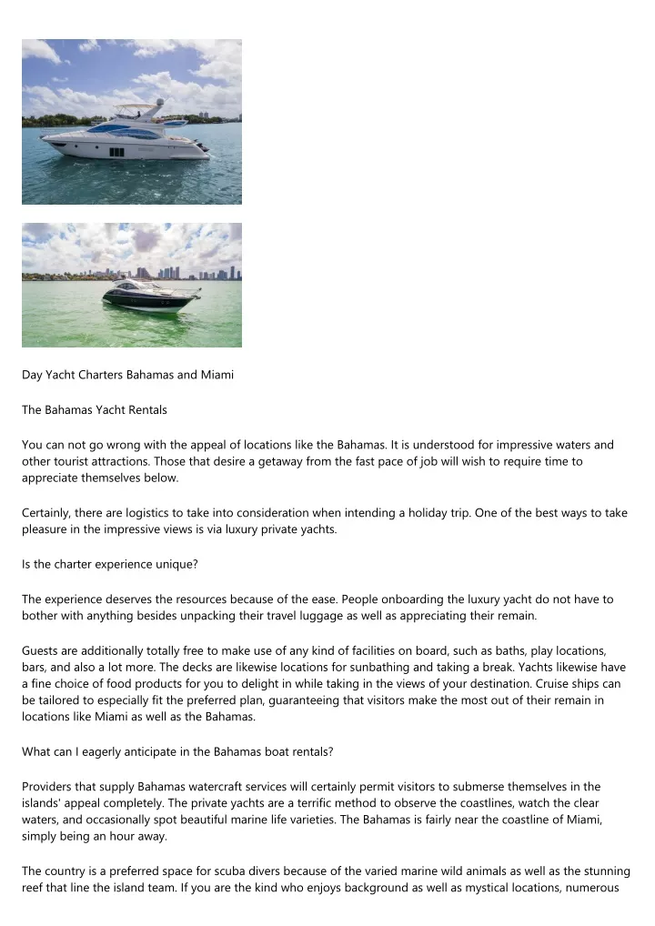 day yacht charters bahamas and miami