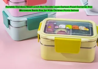 Portable Stainless Steel Lunch Box Double Layer Cartoon Food Container Box Microwave Bento Box for Kids Children Picnic