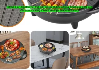 1700W 2 In 1 Electric Hot Pot Grill Indoor Multifunctional Smokless BBQ Grill Non Stick Coating 6 Temp Settings Shabu Sh