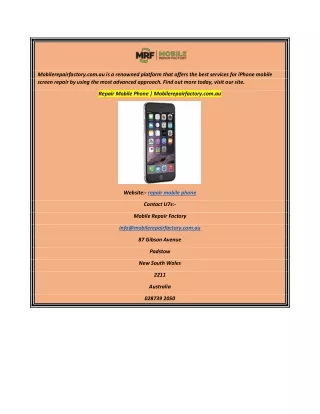 mobilerepairfactory com au is a renowned platform