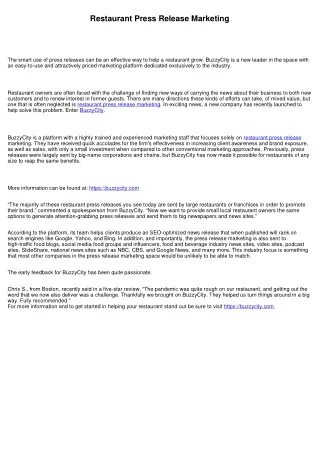 Restaurant Press Release Marketing