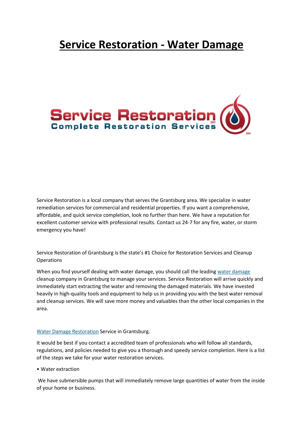 PPT - Service Restoration - Water Damage PowerPoint Presentation, free ...