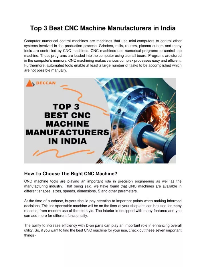 top 3 best cnc machine manufacturers in india