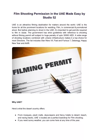 Film Shooting Permission in the UAE Made Easy by Studio 52