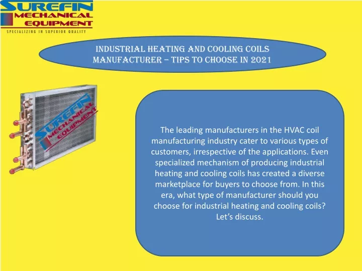 industrial heating and cooling coils manufacturer