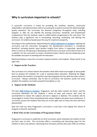 why is curriculum important in schools