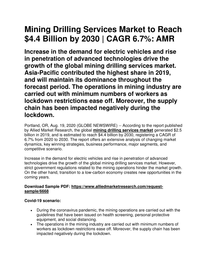 mining drilling services market to reach