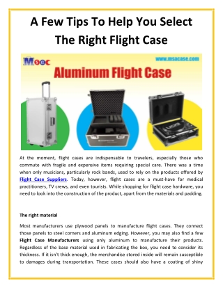 A Few Tips To Help You Select The Right Flight Case