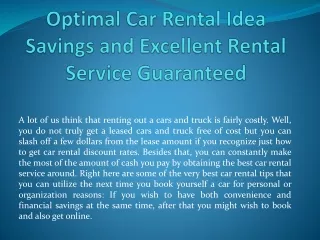 Optimal Car Rental Idea Savings and Excellent Rental