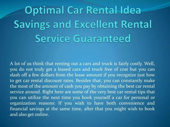 optimal car rental idea savings and excellent rental service guaranteed