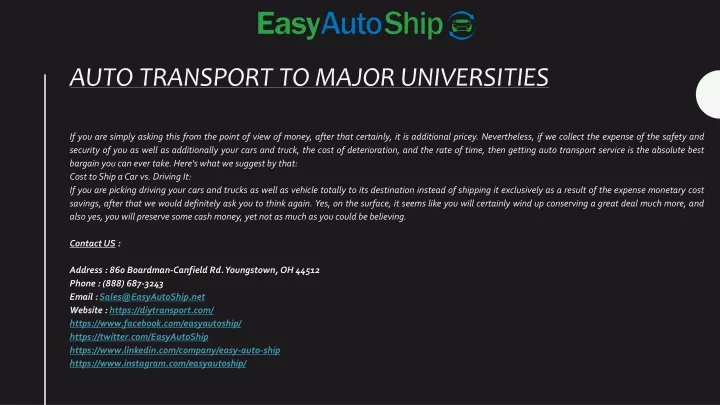 auto transport to major universities
