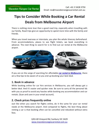 Tips to Consider While Booking a Car Rental Deals from Melbourne Airport