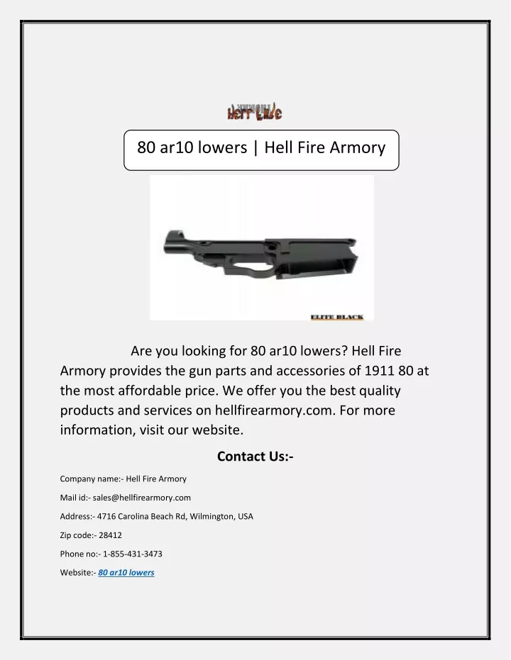 80 ar10 lowers hell fire armory