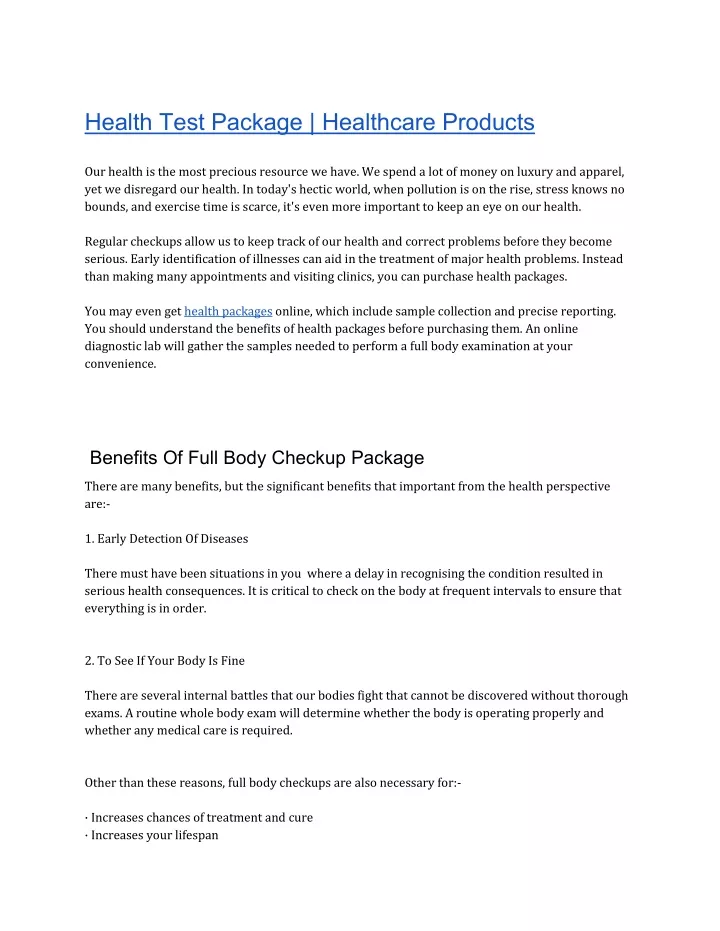 health test package healthcare products