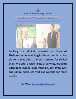 Houston Clinical Research | Thehoustonrheumatologyinstitute.com