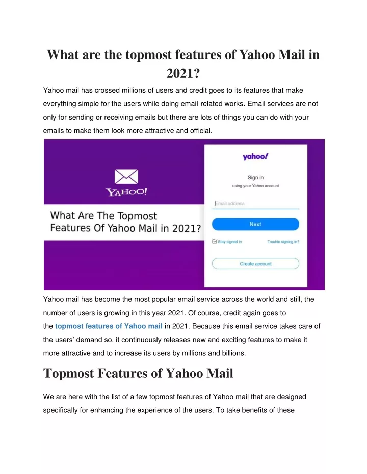 what are the topmost features of yahoo mail