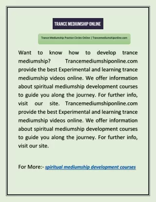 Spiritual Mediumship Development Courses | Trancemediumshiponline.com