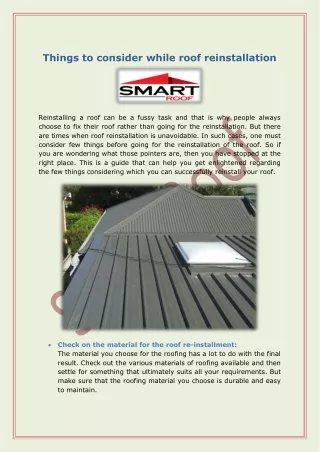 Things to consider while roof reinstallation