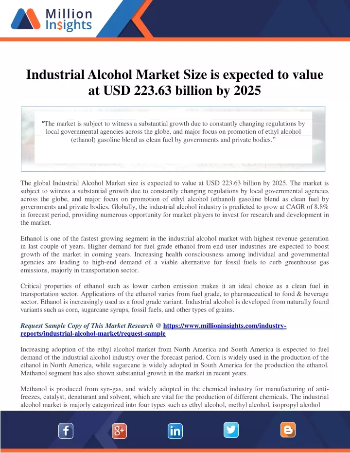 industrial alcohol market size is expected