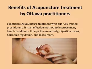 Benefits of Acupuncture treatment by Ottawa practitioners