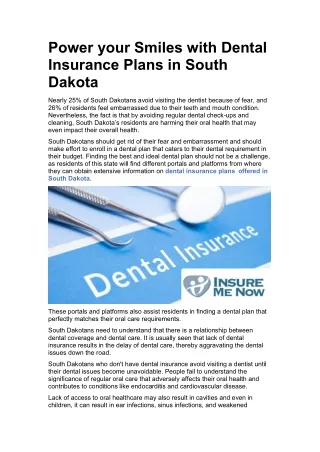 Power your Smiles with Dental Insurance Plans in South Dakota