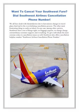 Southwest Airlines Cancellation Phone Number