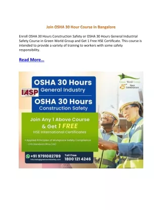 Join OSHA 30 Hour Course in Bangalore