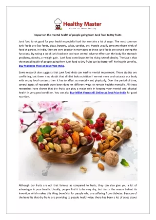Impact on the mental health of people going from Junk food to Dry fruits