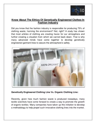 Know About The Ethics Of Genetically Engineered Clothes In Fashion Industry