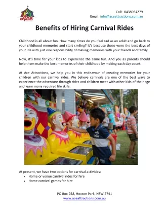 Benefits of Hiring Carnival Rides