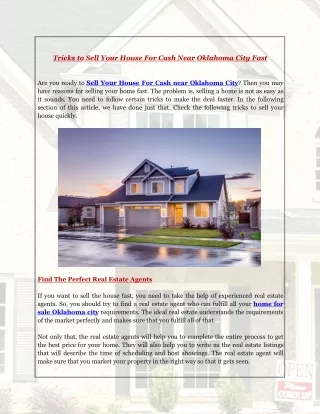 Tricks to Sell Your House For Cash Near Oklahoma City Fast