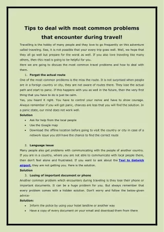 Tips to deal with most common problems that encounter during travel!