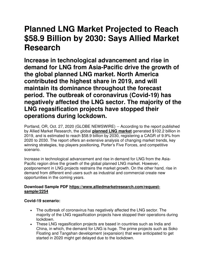 planned lng market projected to reach