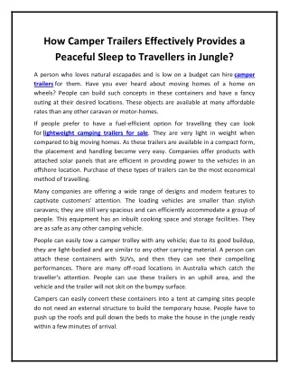 how camper trailers effectively provides