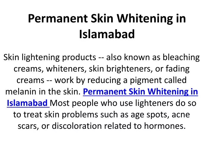 permanent skin whitening in islamabad