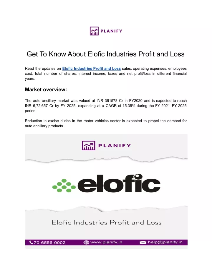 get to know about elofic industries profit