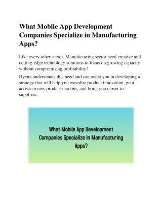 What Mobile App Development Companies Specialize in Manufacturing Apps