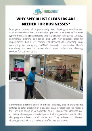 Why Specialist Cleaners are Needed for Businesses