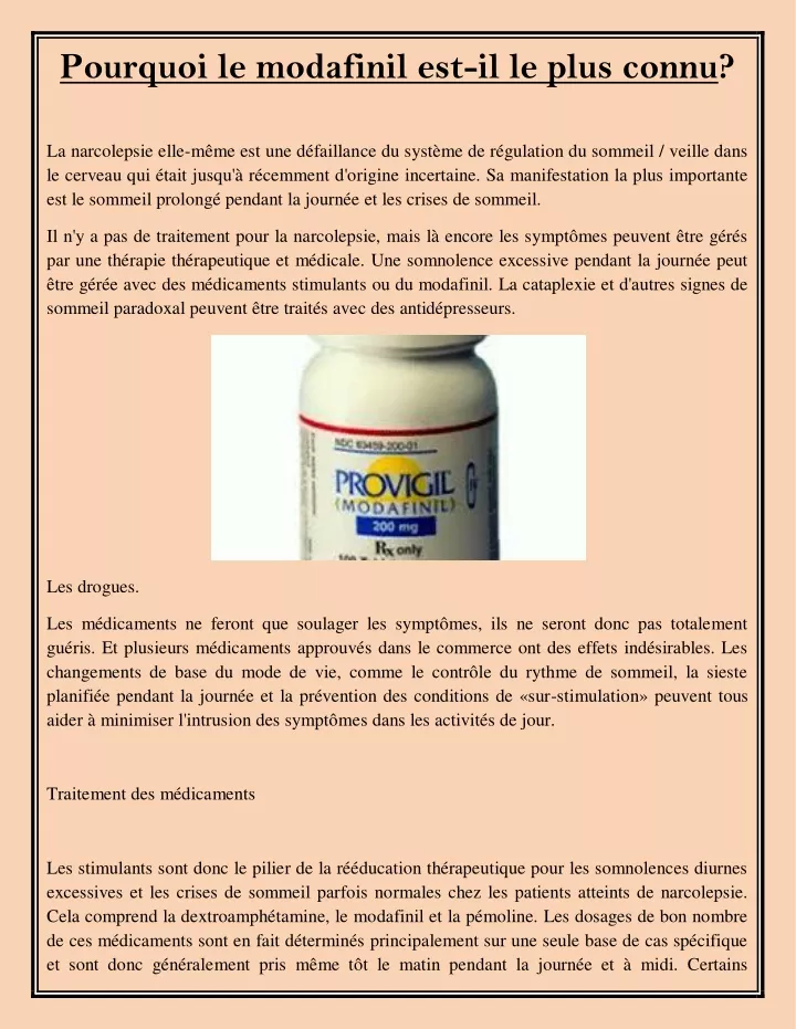 pourquoi le modafinil est il le plus connu