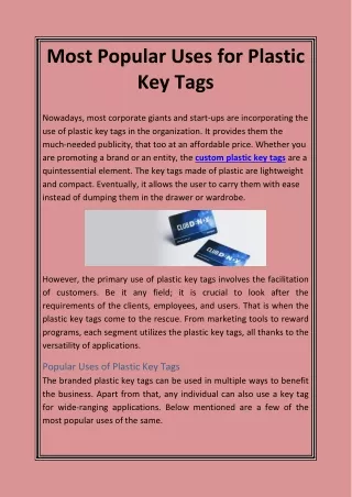 most popular uses for plastic key tags
