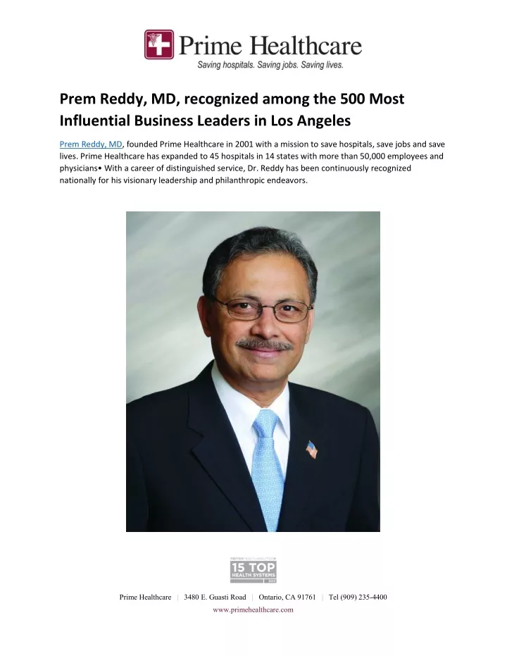 prem reddy md recognized among the 500 most