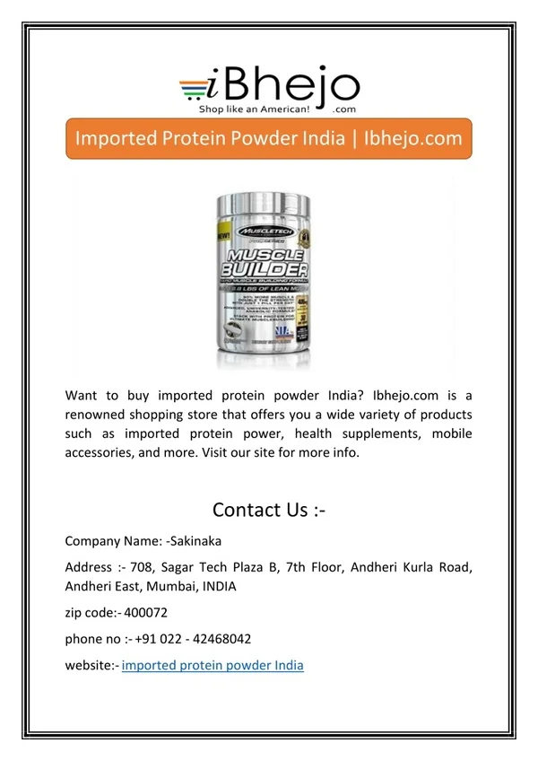 Imported Protein Powder India | Ibhejo.com