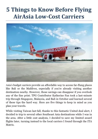 5 Things to Know Before Flying AirAsia Low-Cost Carriers