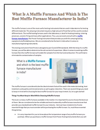 What Is A Muffle Furnace And Which Is The Best Muffle Furnace Manufacturer In India