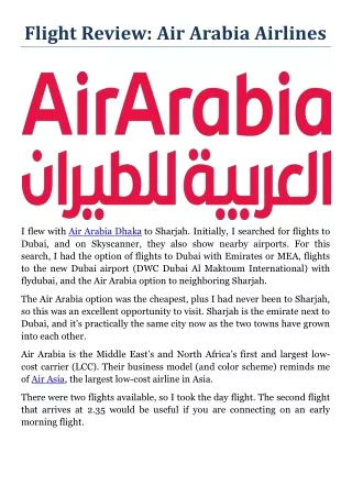 Flight Review Air Arabia Airlines